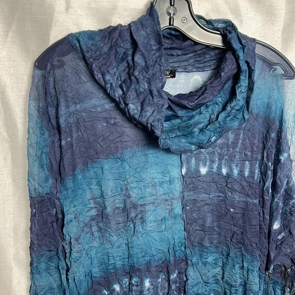 HABITAT  LIV blouse,women NEW! XS Blue,gauzy,crinkle,sheer,mesh,cowl - Picture 5 of 15